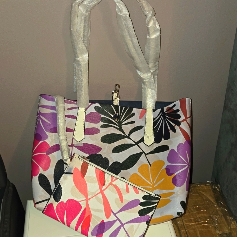 Kate Spade Hawaiian Floral Handbag With Matching Wristlet, NWOT